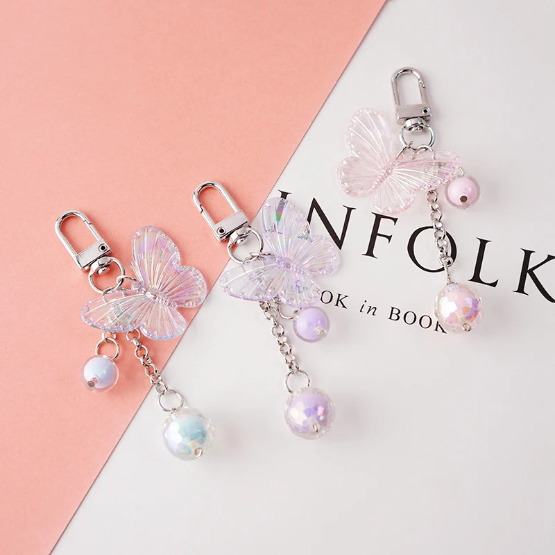 Luxury Brand Crystal Arylic Butterfly Keychain For Women Trinket Key Chains Ring Car Bag Charm Airpods Wholesales Pendent X124