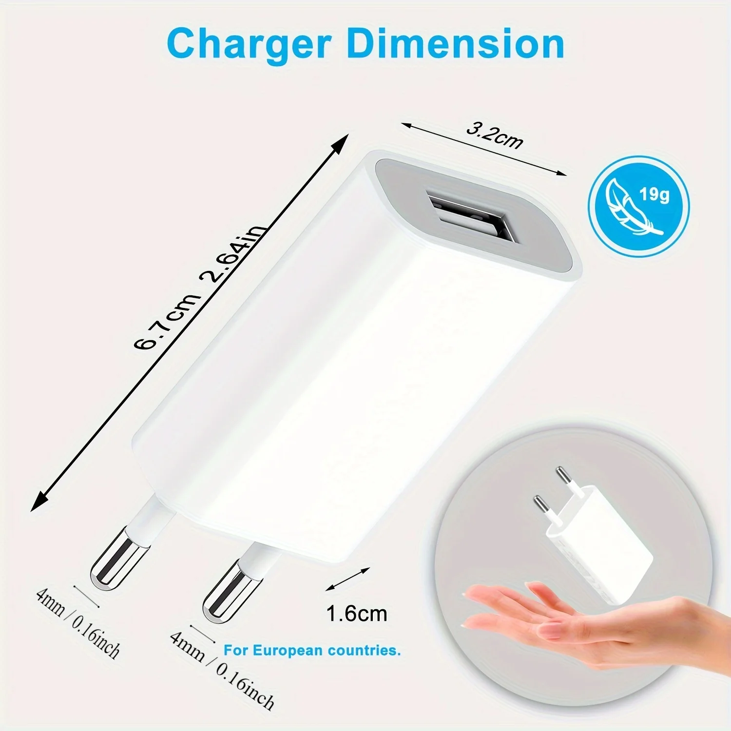 3pcs USB Wall Adapter Charger 5W Slim Charging Plug Power Supply 5V 1A Power Plug Adapter Socket Adapter for iPhone