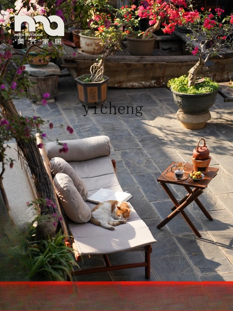 DSA outdoor rattan table and chair combination balcony retro backrest chair, quiet wind table and chair chaise longue