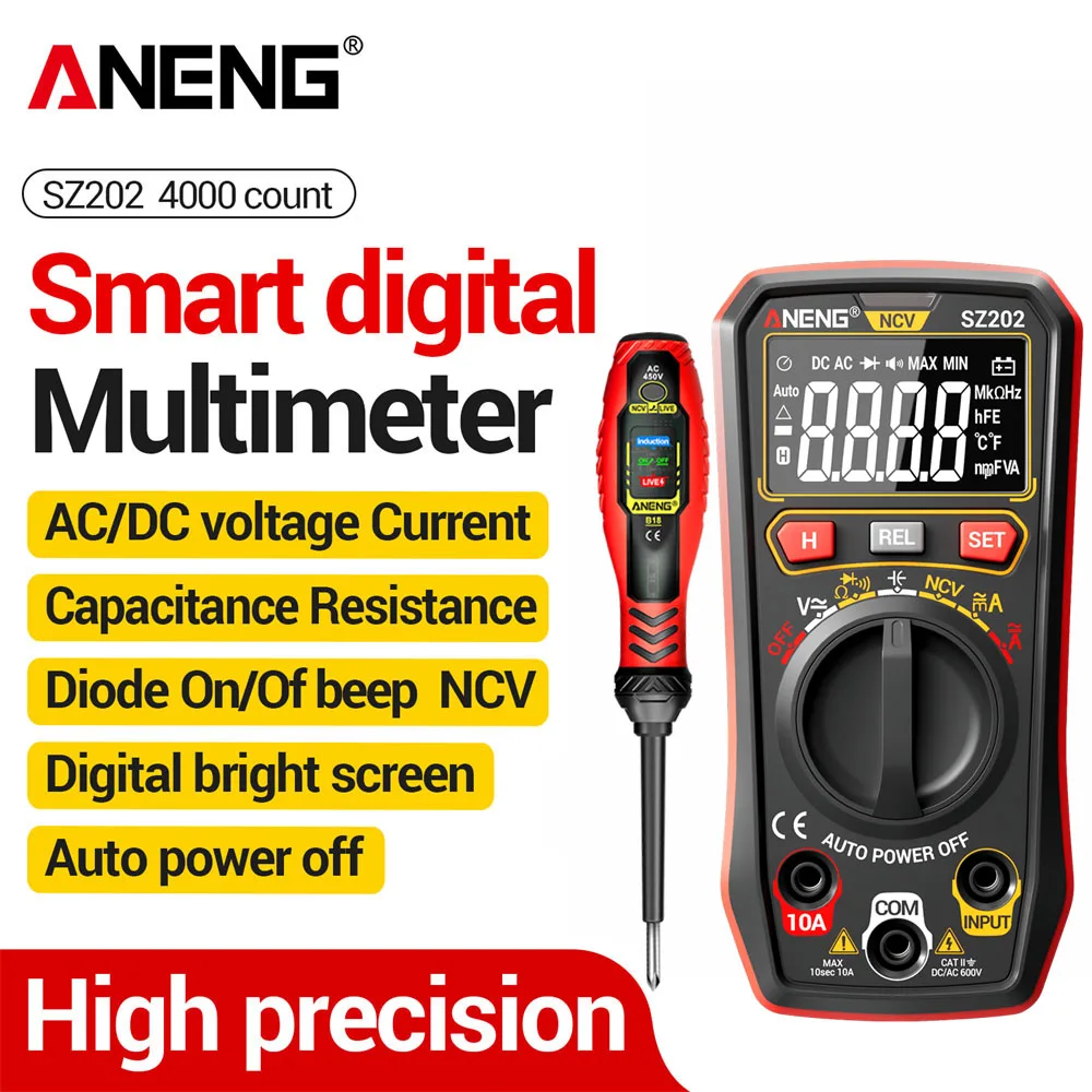 

ANENG Digital Multimeter Tester AC/DC Voltage Resistance Capacitor sz202+b18 Highlight Voltage Test Pen Profesional Electrician