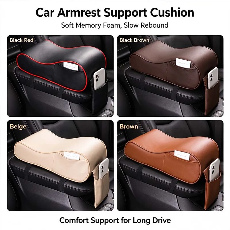 Car Center Console Armrest Pad Memory Foam Heightening Cushion with Storage Pocket PU Leather Auto Arm Rest Cover for Subaru XV