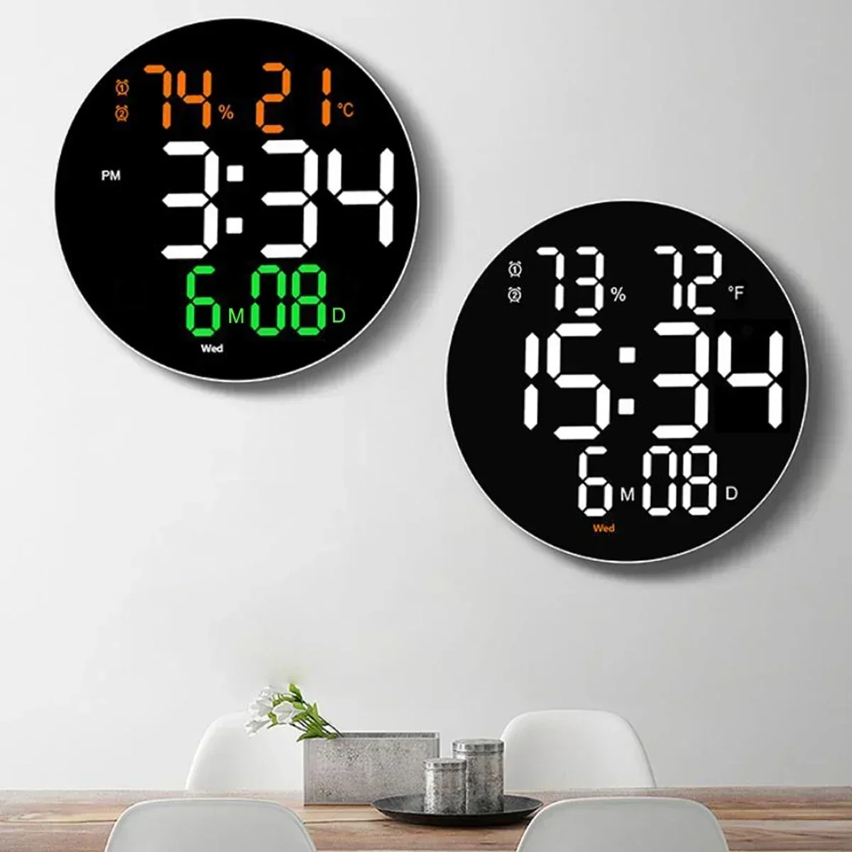 10 inch Digital Led Wall Clock Calendar with Dual Alarms and Temperature Thermometer for Home Living Room Decoration