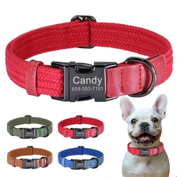 Personalized Nylon Dog Collar Adjustable PU Dog Collars Custom Pet Name Buckle Necklace for Small Medium Large Dogs Pug Bulldog