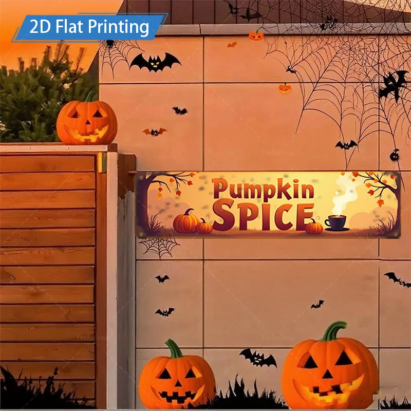 1 Stück Metallschild, 10,2 x 40,6 cm, Kürbisgewürz-Herbstszene, Metallschild – Halloween-Dekoration für Haus und Garten