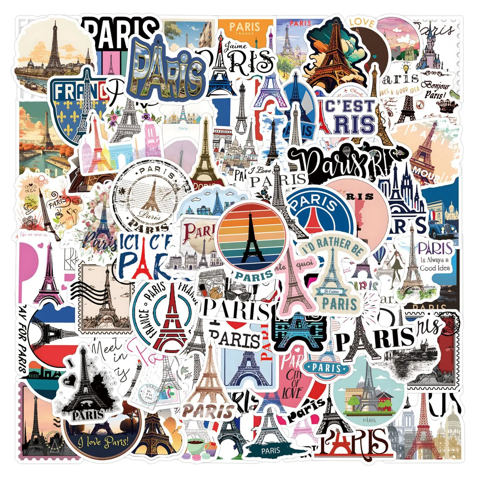 10/30/50/110PCS Francia Parigi Adesivi Viaggio Paesaggio Stciekr Torre Eiffel Commemorare Decalcomanie FAI DA TE Laptop Chitarra Bici Giocattolo Per Bambini