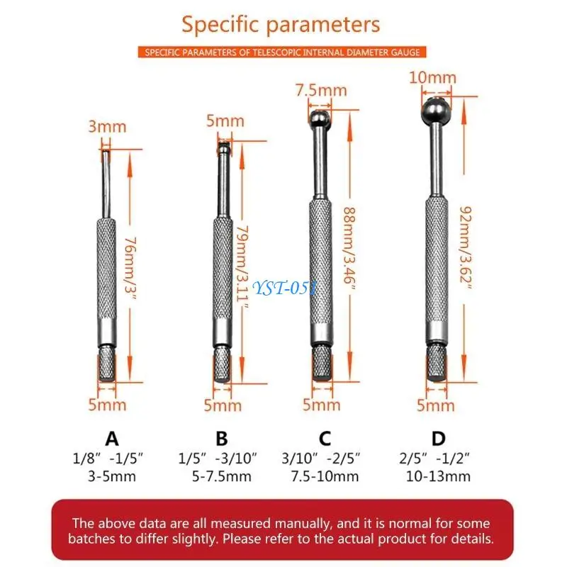 

E15A 4 Pieces Small Hole Gauge Telescoping Gauges Set Ball Type Gguge 0.125 - 0.5"
