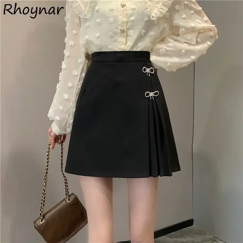 Mini Skirts Women Bow Designer Elegant Chinese Style Personal A-line Minimalist Girlish Fashion High Street Aesthetics Юбка Chic