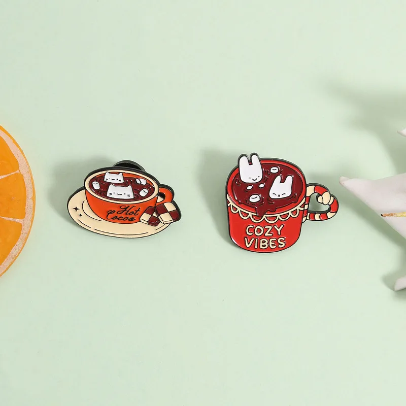 Cartoon Hot Cocoa Cup Rabbit Cat Animal Brooch Alloy Pin Backpack Clothes Hat Decoration Badge Pins for Backpacks Badges Metal