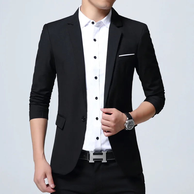 Men\'s Sport Coat Casual Business Blazer Black Slim Fit Solid Color Spring Autumn Suit Outwear Single Breasted One Button