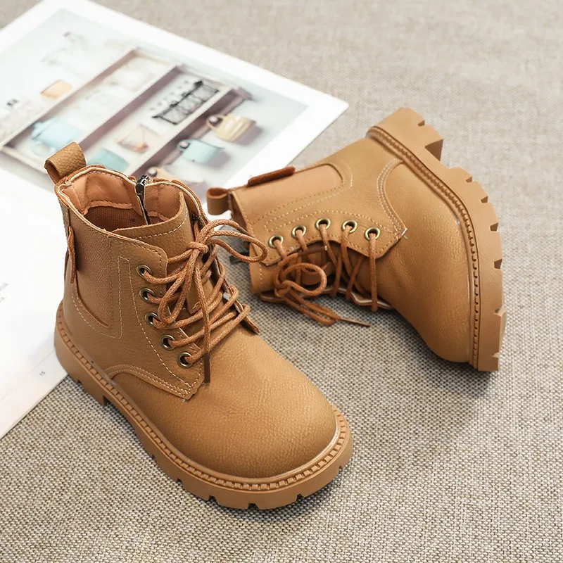 2024 nova primavera outono simples estilo britânico zíper lateral moda criança botas meninas botas antiderrapantes apartamentos primavera novos meninos botas de tornozelo