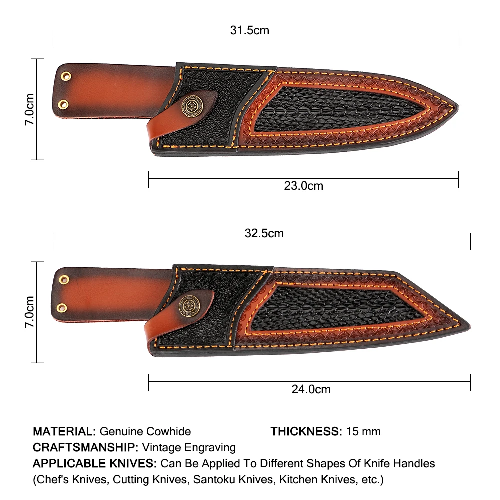 Picture 3: Premium Leather Knife Sheath, 8 Inch Kitchen Knife Holster Belt, Knife Scabbard Cover, Knife Sheath Sleeves Case Edge Guards Bla