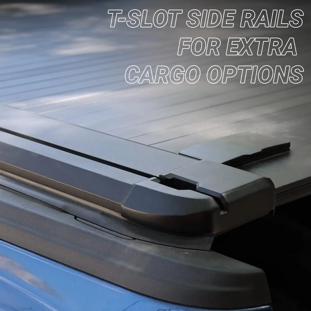 MR قابل للسحب شاحنة صلبة السرير Tonneau غطاء T-فتحة القضبان يناسب 2019-2025 فورد رينجر 5 '(61") صندوق مسحوق المغلفة ماتي الأسود الشب