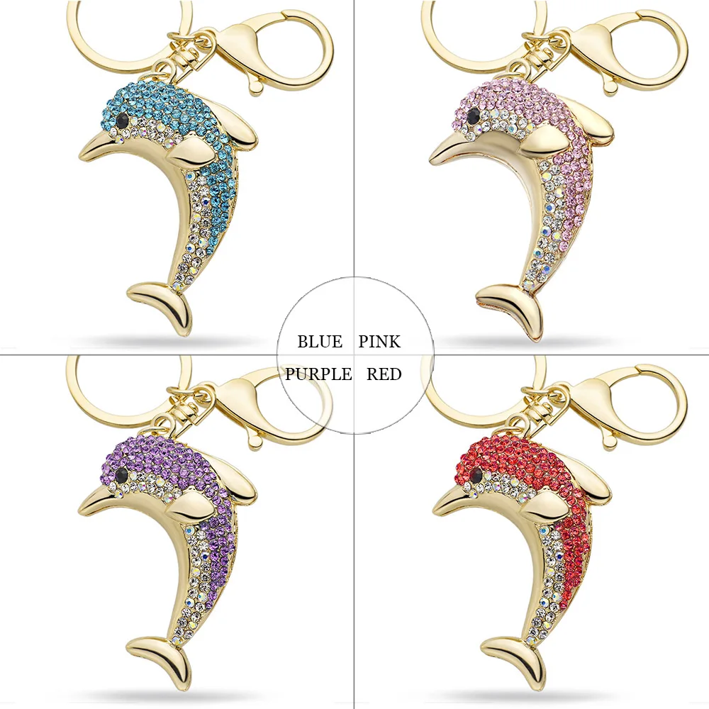 Dalaful-سلسلة مفاتيح Lucky Dolphin للسيدات ، كريستال ، حيوان ، عصري ، محفظة ، مشبك حقيبة يد ، قلادة للسيارة ، K228