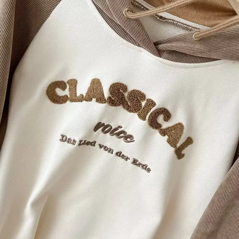 Women's Loose Fit Long Sve Hoodie Jaet Spring 2025 Color Blo oulder Insert Design Versatile Outerwear Casual Sle