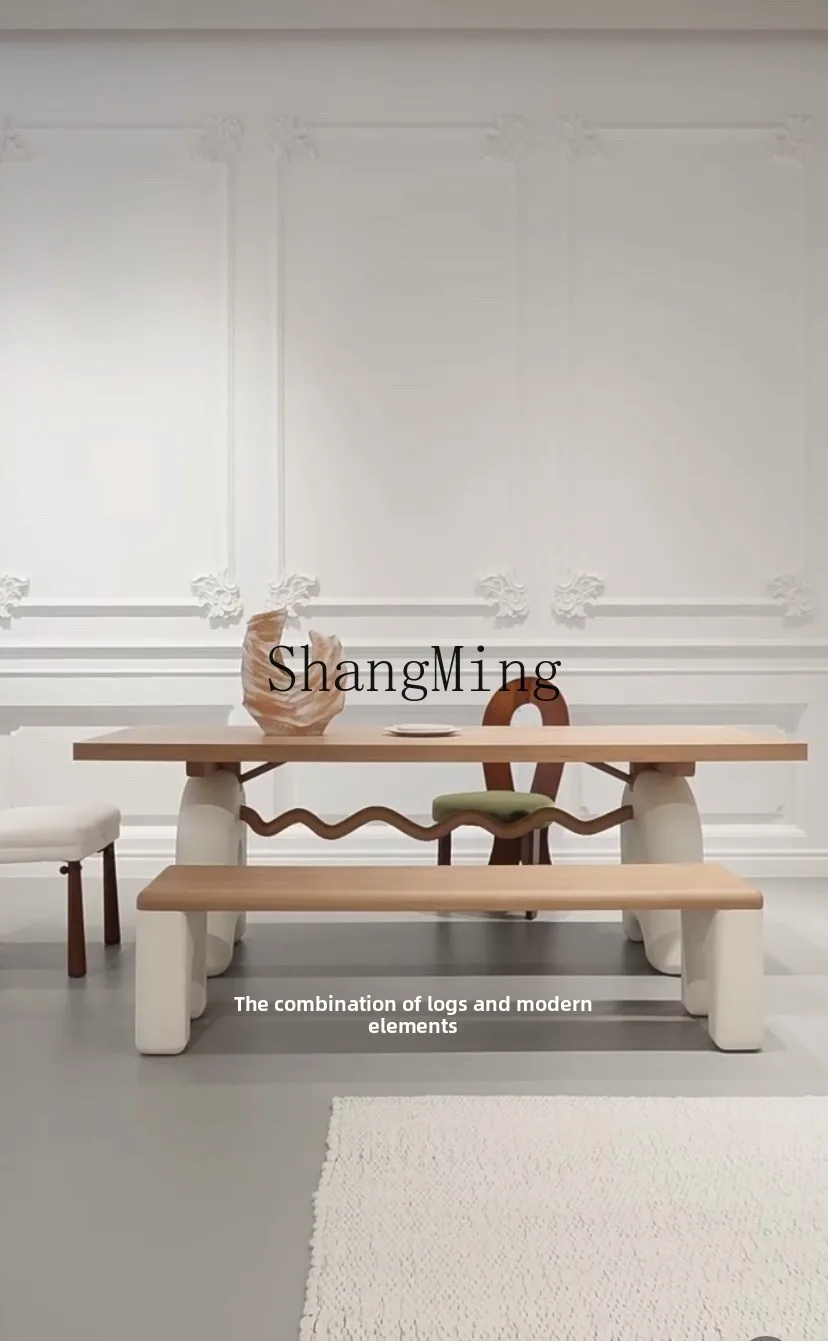 FG   good-looking new simple style small apartment cream retro solid wood dining table and chair combination log dining table