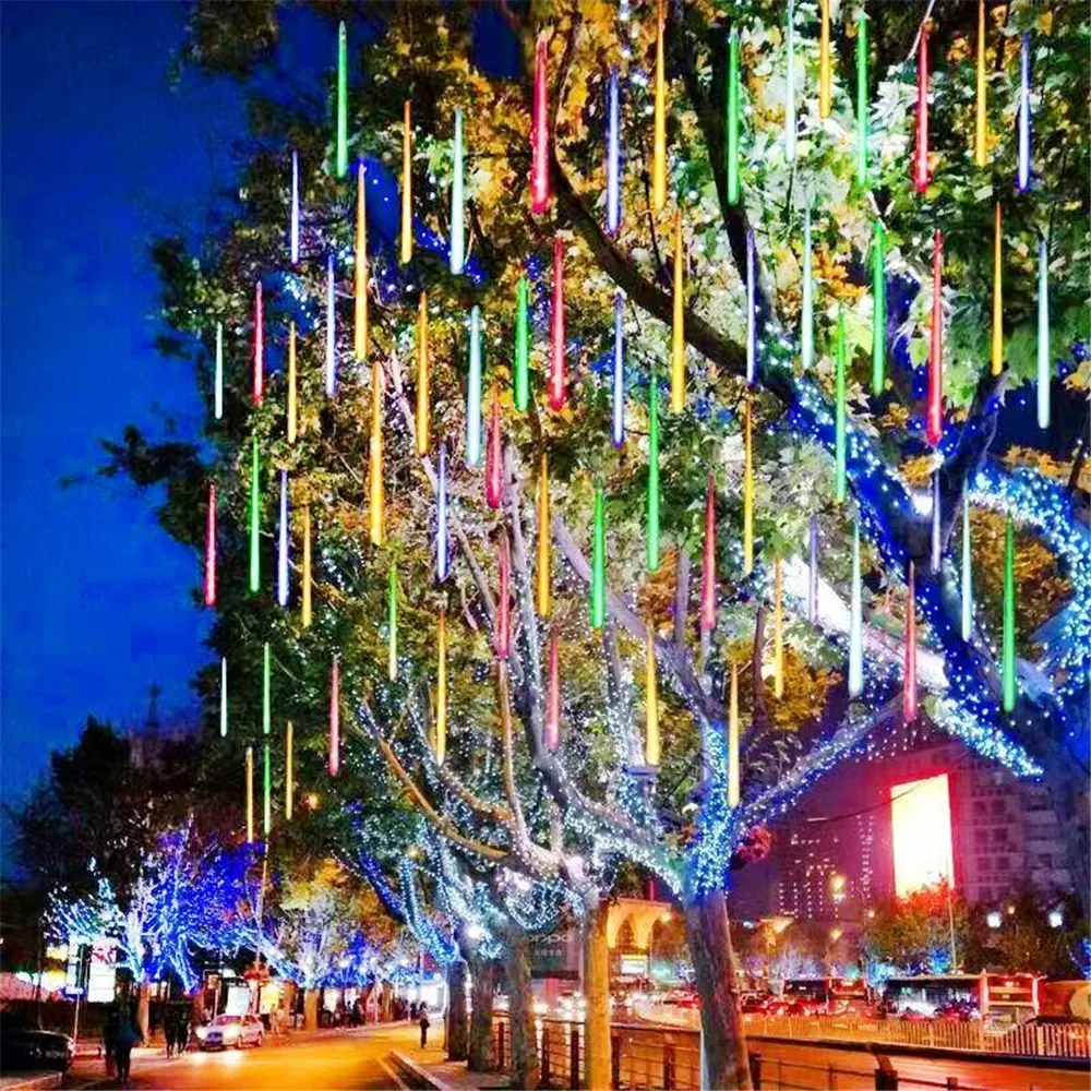 8 Tubes Outdoor Meteor Shower Rain Led String Lights Street Fairy Garlands Christmas Tree Decorations for New Year 2025 Lights