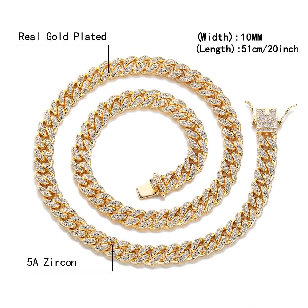 12mm Iced Out Cuban Link Chain Hip Hop Rapper Choker Necklaces Women Men Jewelry Gifts Prong Full Diamond CZ Cuban Bubble Chain