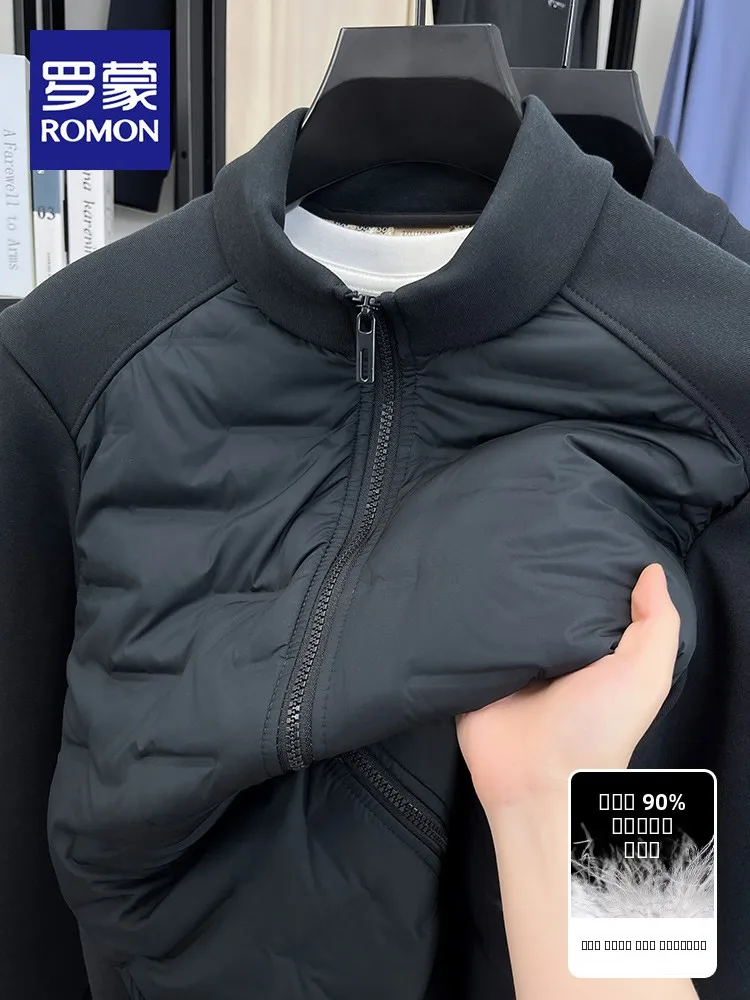 

Легкая белая пуховая куртка Lormen с пэчворком, повседневная, с воротником-стойкой, верхняя одежда для мужчин среднего и молодого возраста