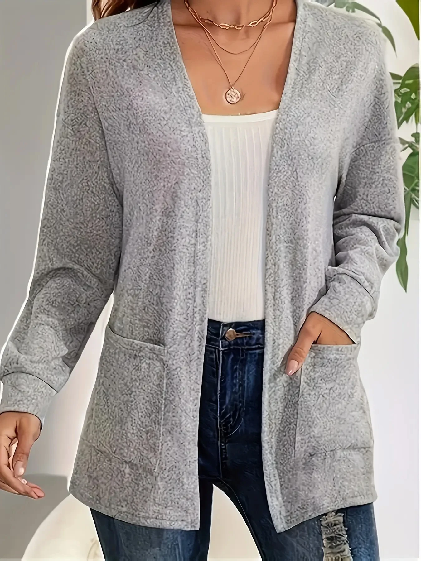 Autumn chic casual solid color pocket thin plus size women's jacket cardigan