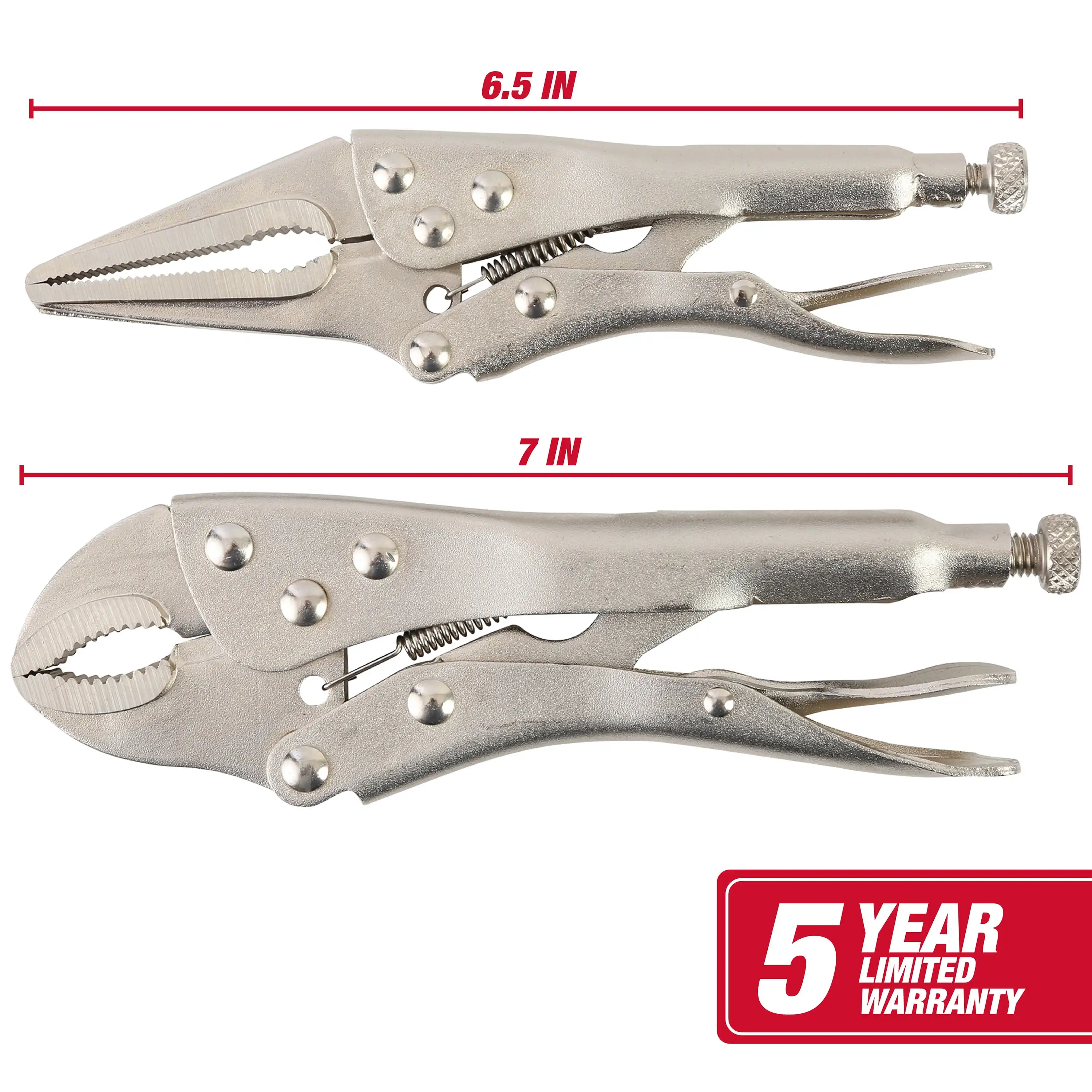 Conjunto de alicates de travamento de 2 peças com nariz longo de 6-1/2 polegadas e mandíbula curvada de 7 polegadas