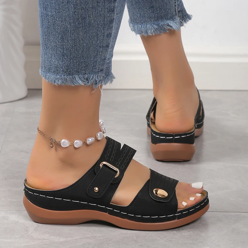 New Sandals Women  Summer Platform Sandals Women Elegant Low Heels Sandals Slippers Zapatos Mujer Wedge Heeled Sandals Female