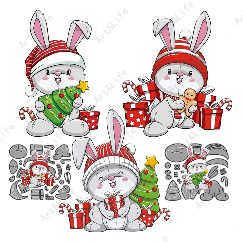 

New Metal Cutting Dies Cute Rabbit Christmas Gifts Stencils For Making Scrapbooking Album Festival Cards Embossing Cut Die