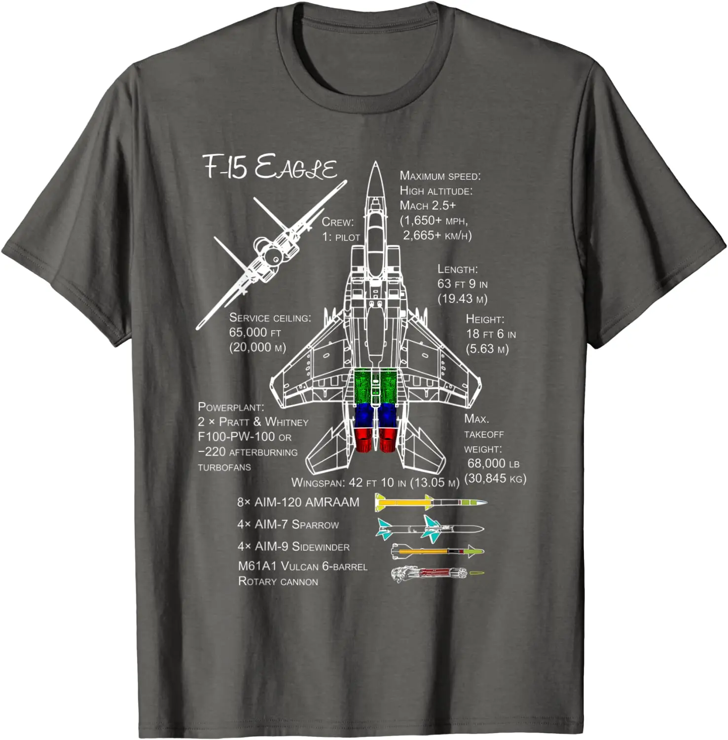 USA F-15 Eagle Specs Military Fighter Jet Men T-Shirt Short Casual 100% Cotton Shirts Size S-3XL