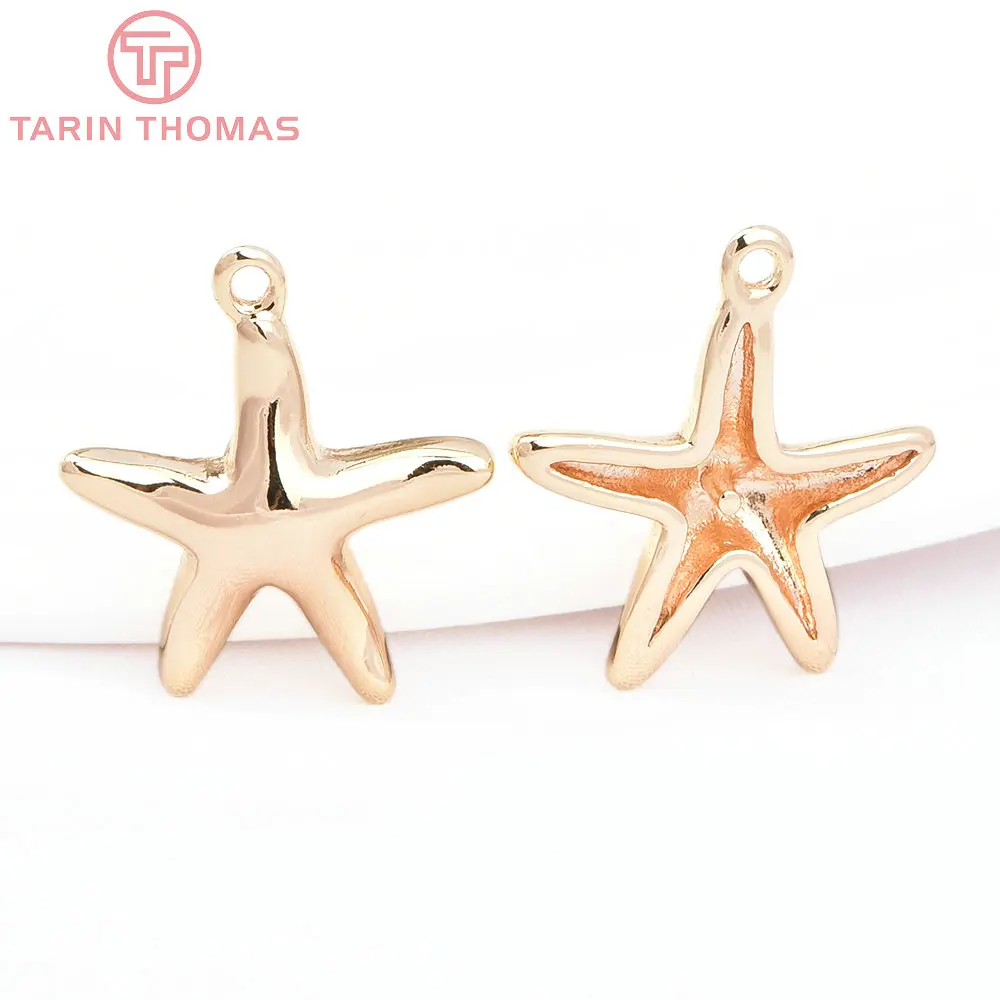 (7919) 10PCS 14x15.5MM 24K Gold Color Brass Starfish Shaped Pendants High Quality DIY Jewelry Making Findings Accessories