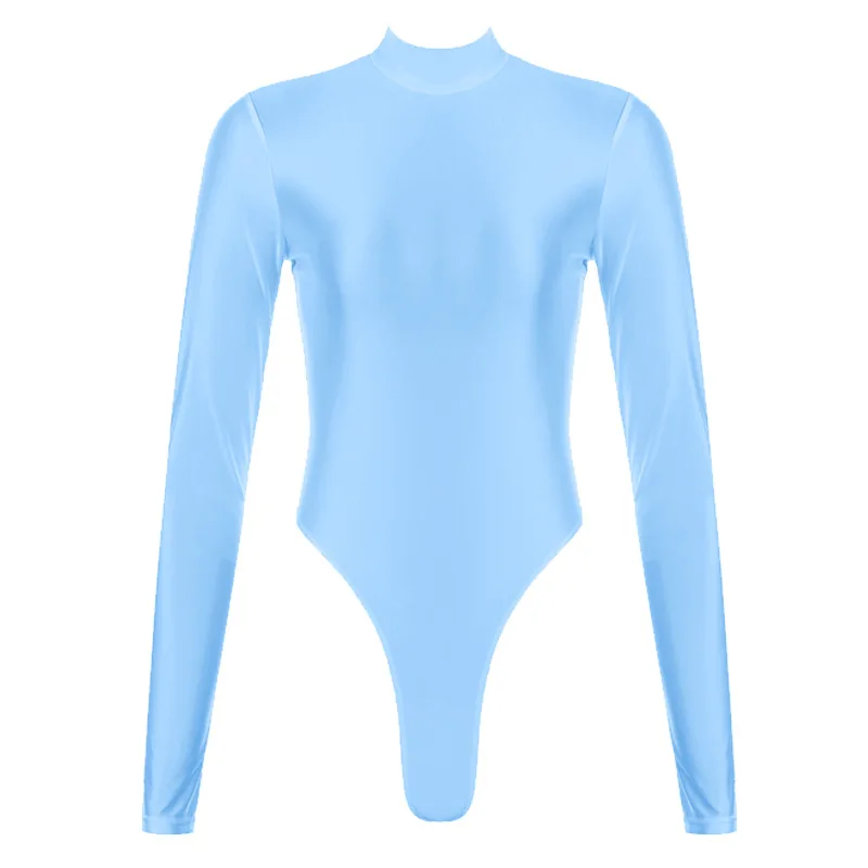 Body de manga larga ajustado y brillante para mujer, traje de baño con cremallera en la espalda en T y corte alto para baile, leotardo gimnástico rítmico en forma de Yoga, Ropa de baile