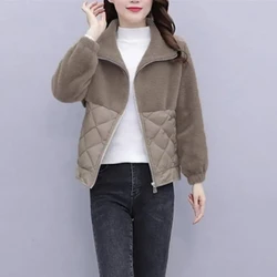 Lamb Wool Zipper Hoodie for Women Korean Cotton Jacket Short Thick and Plush Jacket