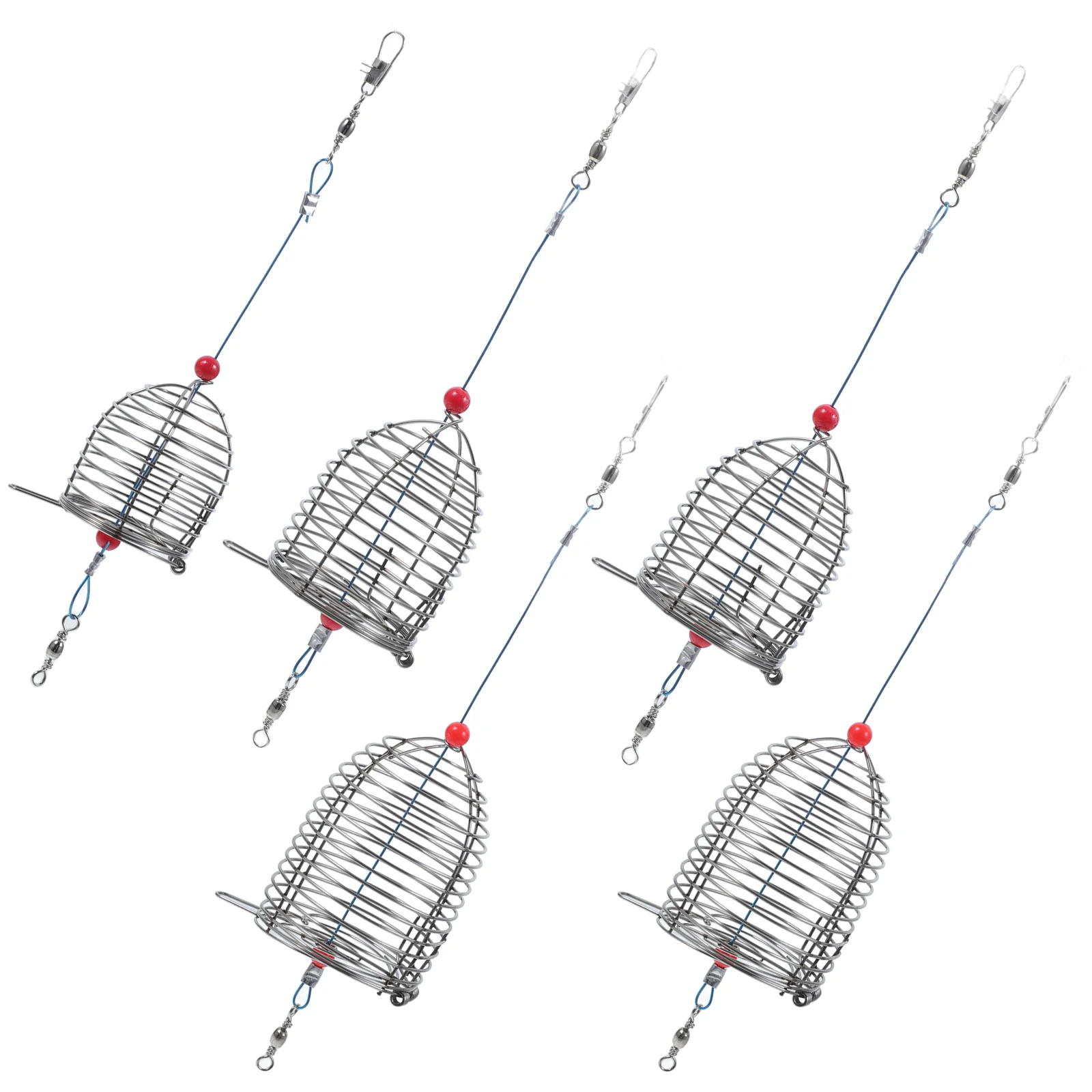 

5pcs Stainless Steel Fishing Bait Cage Lure Cage Bait Fishing Trap Basket Feeder Holder Fishing Tackle(Red,Small)