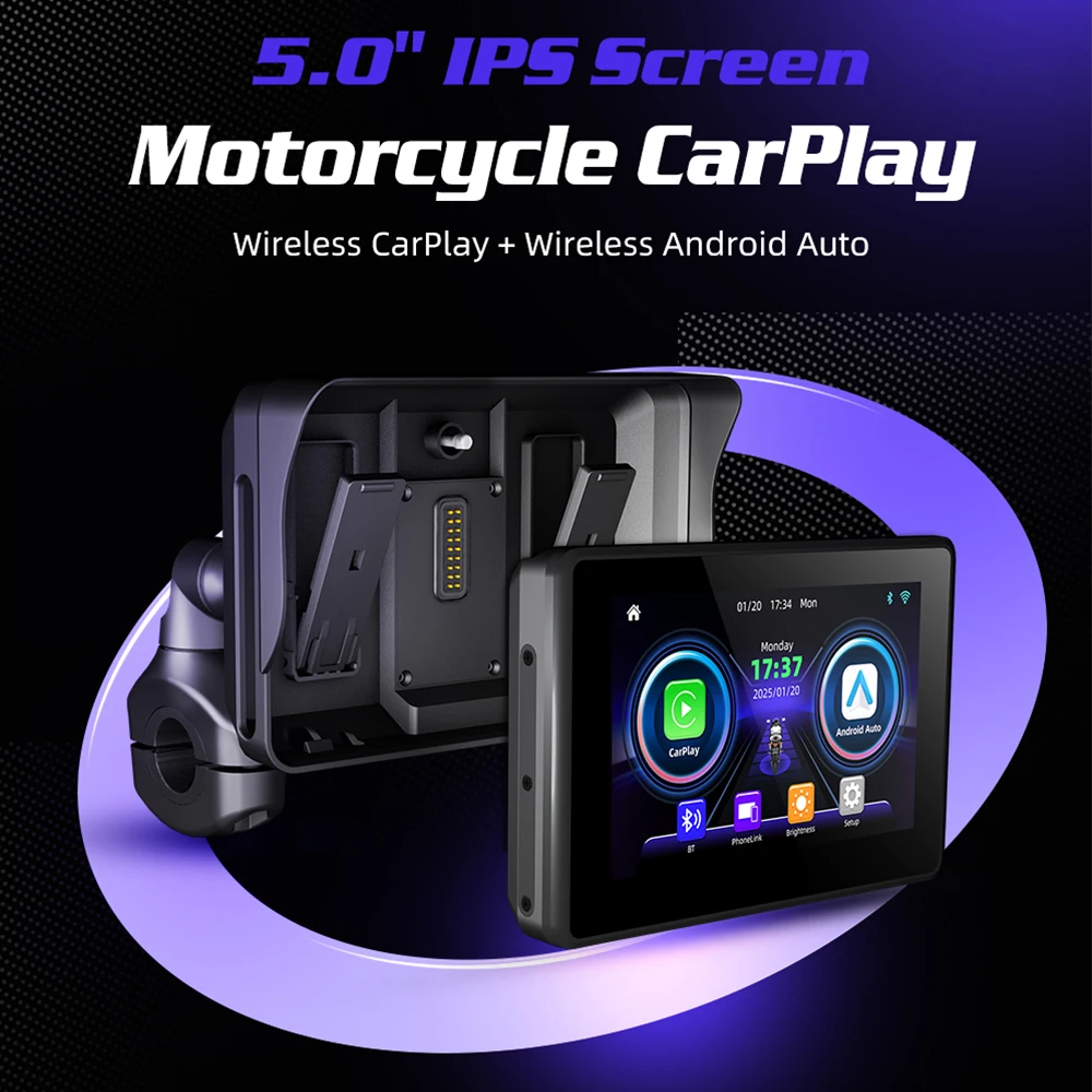 EKIY 5.0 "لوحة القيادة الرقمية المحمولة المضادة للسرقة شاشة قابلة للإزالة نظام تحديد المواقع للدراجات النارية الملاحة اللاسلكية CarPlay Moto Android Auto #2