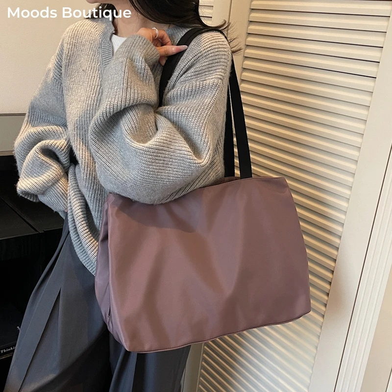 

Multi Compartments Big Shopper Tote Bags For Women Cotton Farbic Pure Color Large Capacity Shoulder Bag Travelling Handbags 2026