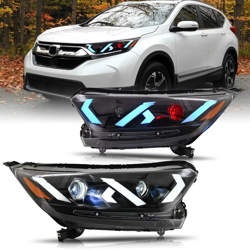 

1 комплект светодиодных фар в сборе для Honda CRV 2017-2021, фары в сборе, синие анимационные указатели поворота, передние фары