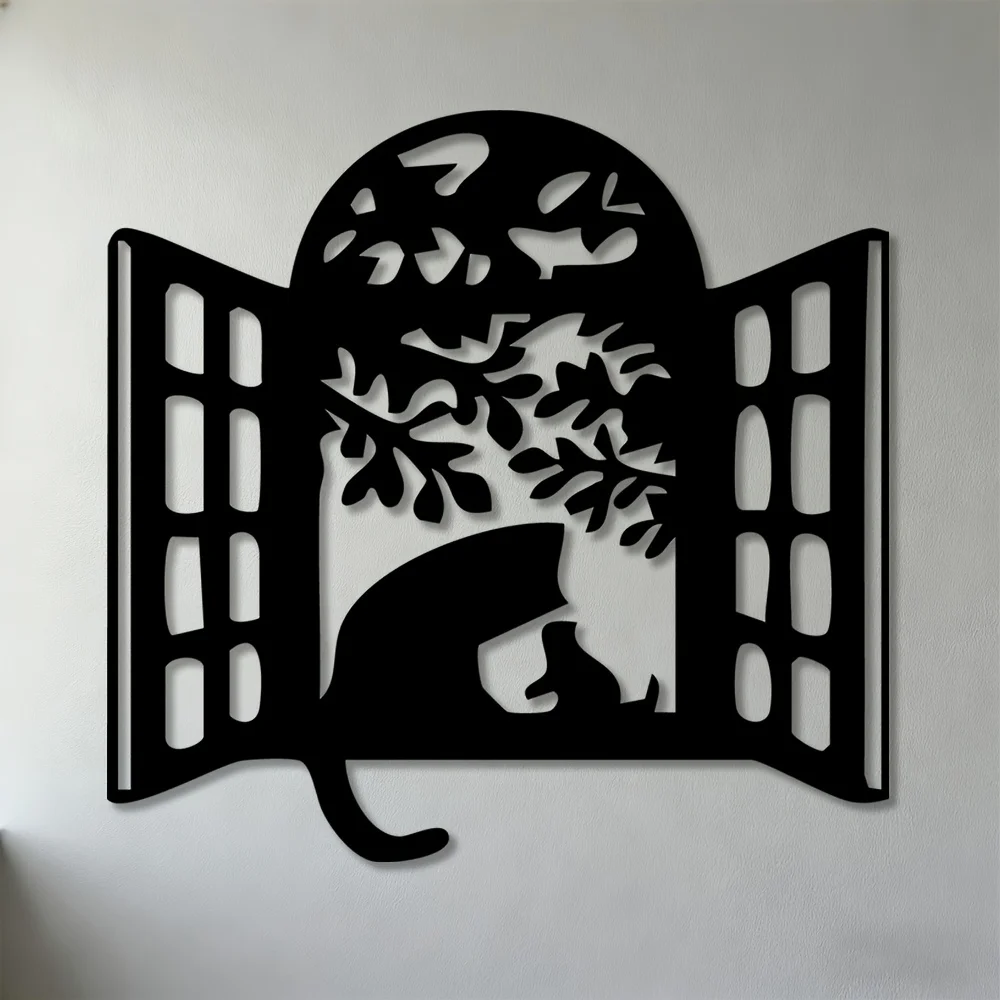 AliExpress – Mother’s Day gift 2D Flat, 1pc Modern Minimalist Cat in Window with Tree Metal Wall Sculpture