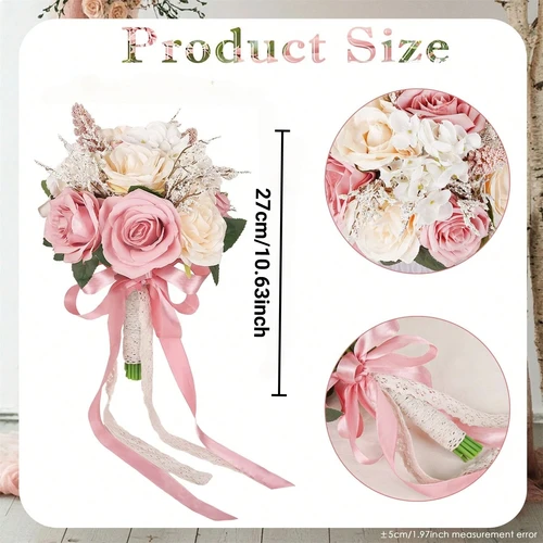 Imagen 2 del producto ﻿ Ramo de novia, flores artificiales de boda, ramo de rosas de imitación, arreglos florales falsos para boda, arreglos florales para fiesta