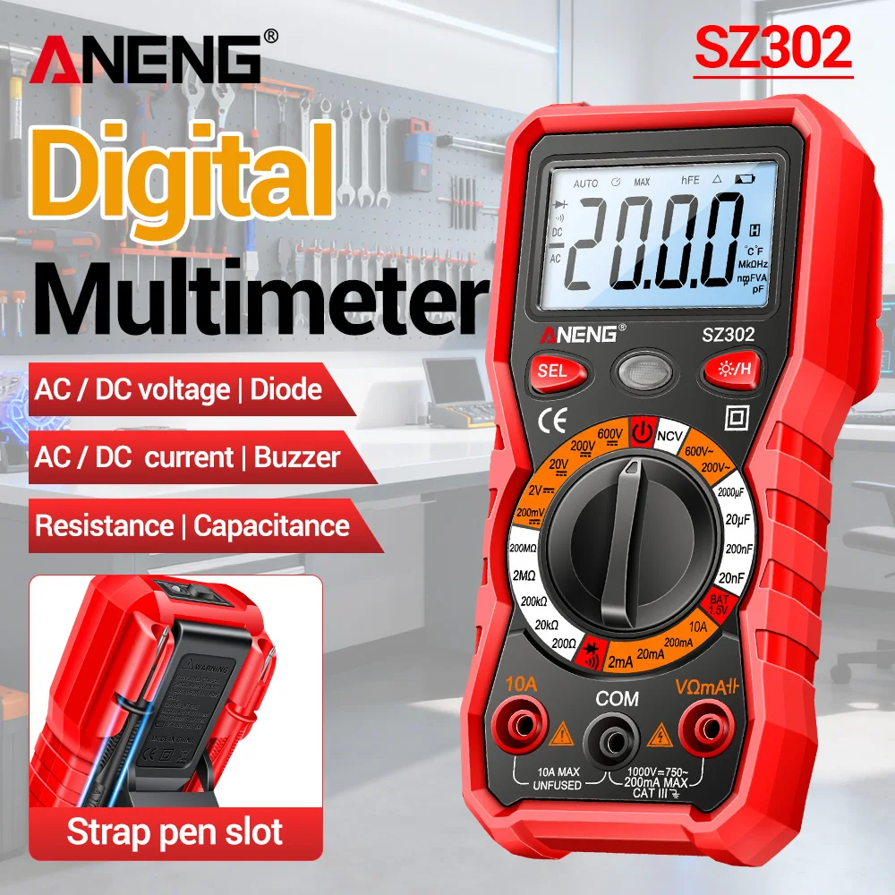

Mini Digital Multimeter Smart Tester NCV Sensing 600V Voltage 10A Current Electrician/Household DIY Detection Tools ANENG SZ302