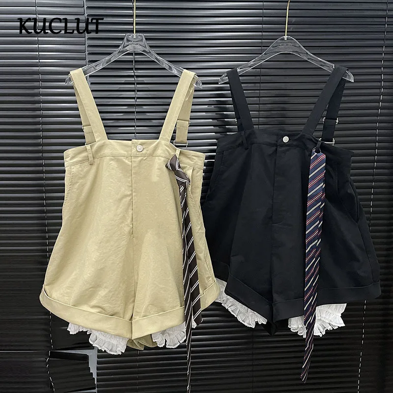 

KUCLUT Fashion Women's Lace Patchwork With Tie Rompers Loose Casual Versatile Bodysuits Female Trendy New Items 1A302