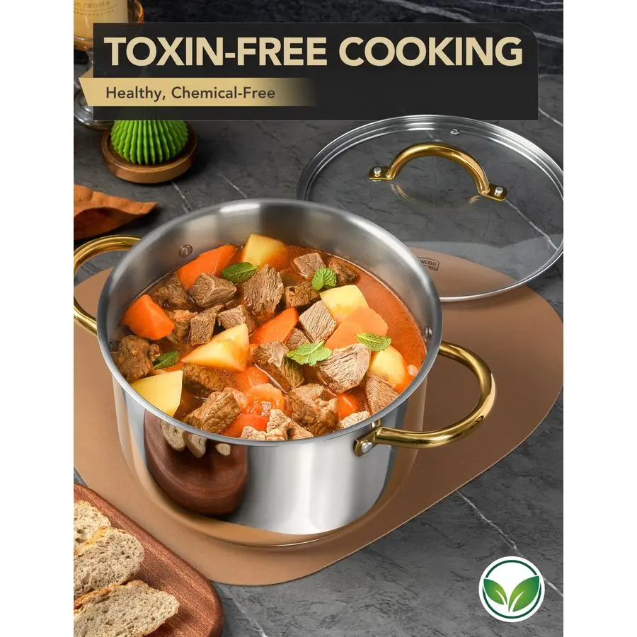 Stainless Steel Stock Pots 8 Quart Pot with Lid, Soup Pot Induction Compatible, Cooking Pots with Riveted Handle, Oven amp Dishw