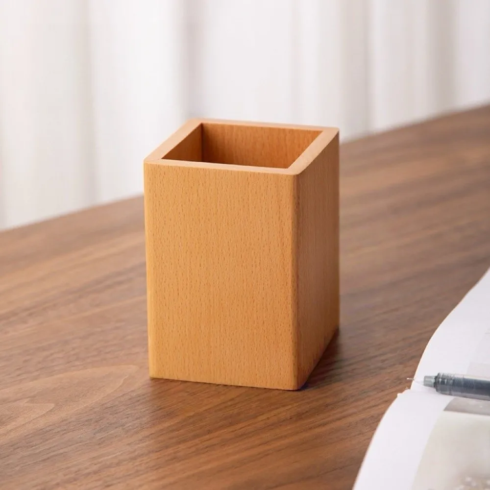 Beech Walnut Wood Brush Pot Desktop Storage Simple Hickory Wood Pen Holder Multi-Purpose Smooth Makeup Brush Organizer