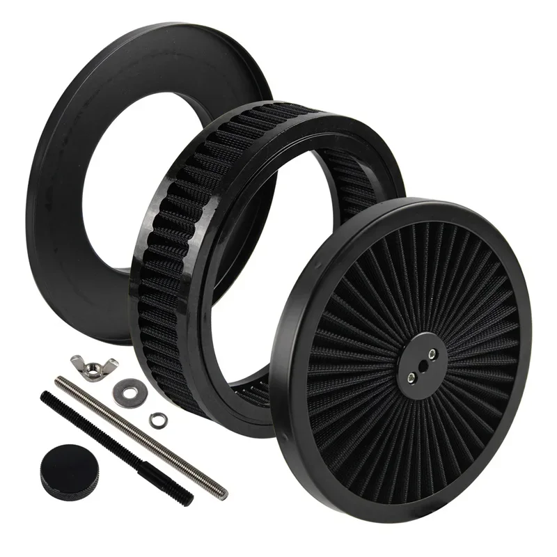 

For 4 Barrel Carburetor V8 Chevy Fοrd Black Full Flow Round 9''X2'' Air Filter Assembly Kit Washable &Resuable Air Cleaner