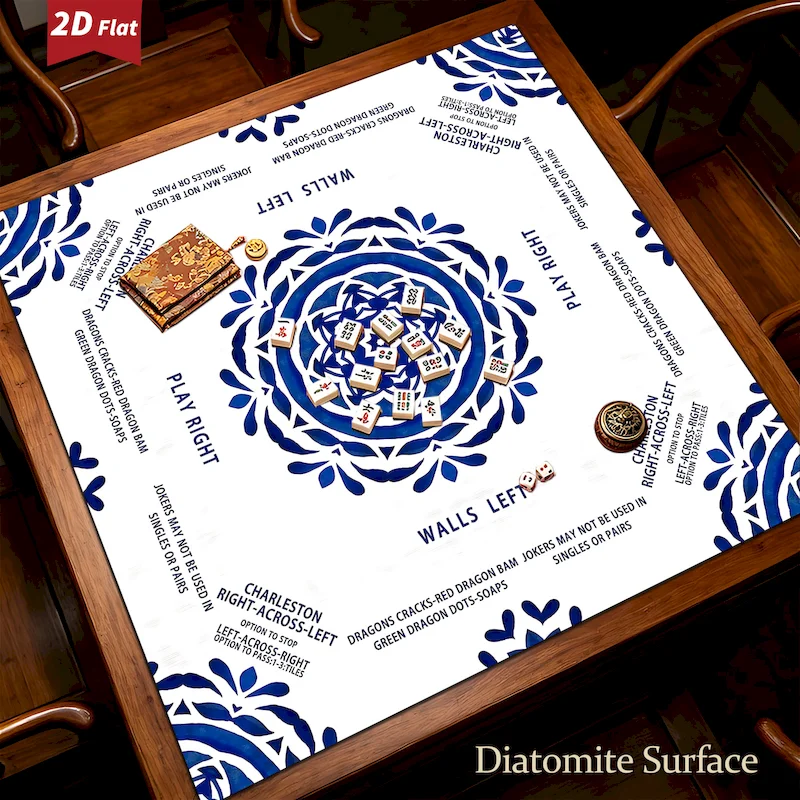 VIKAMA Blue And White Mandala Flower Printed Mahjong Table Mat Anti Slip Noise Reduction Absorbent Mat Home Decoration