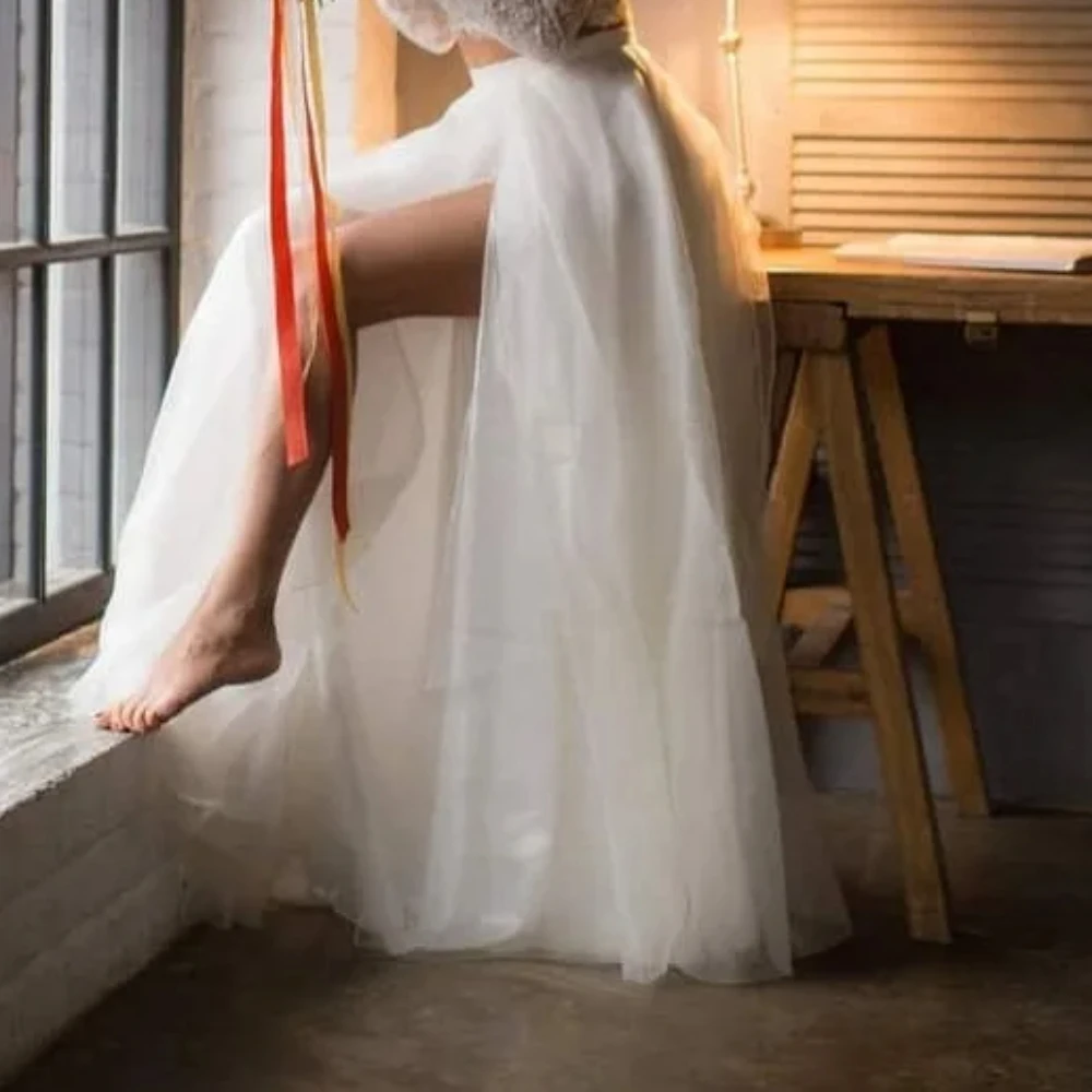 

Sexy Women's Tulle Skirt Side Split Skirt Bride Petticoat Wedding Accessory Jupon Rockabilly Detachable Train