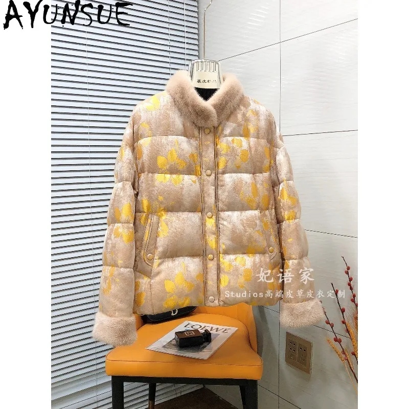 AYUNSUE Down Jackets for Woman Mink Fur Collar Winter Coat Casual Fashion Outerwear Warm Goose Down Jacket Woman Clothes Пуховик