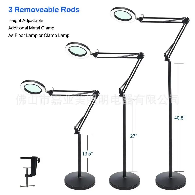 Modern Floor Lamp With Magnifying Glass LED Beauty Light For Nail Art Eyelash Extension Tattoo Salon Adjustable Standing Lamp