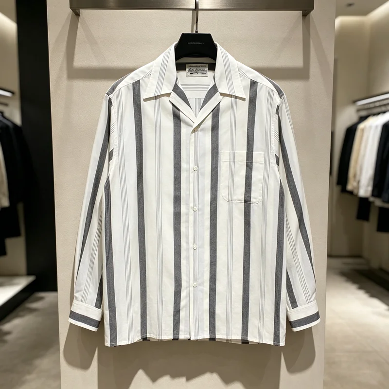 Stripe WACKO MARIA Long Sleeve Shirt Clothes Men Women High Quality Hawaii Holiday Loose Shirt Blouse Japan Style