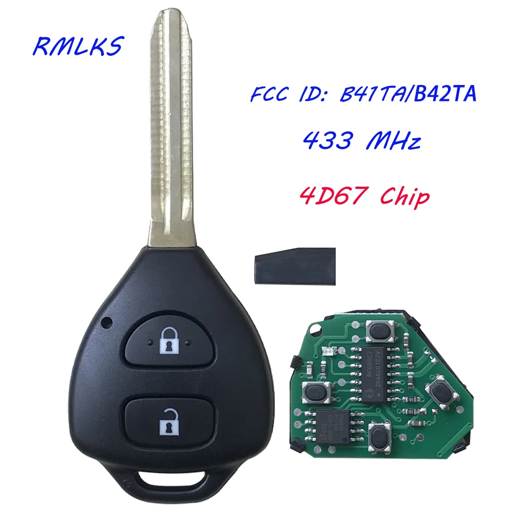 

433Mhz Smart Key B41TA For Toyota Yaris Hiace Hilux Vigo Innova Corolla RAV4 2009 G/4D67 Chip Car Remote 2 Buttons Fob