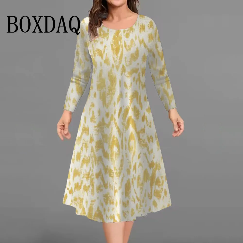 2025 Autunno Casual Mini Abiti da Donna Plus Size Stampato Moda Tie Dye Allentato a Maniche Lunghe O-Collo Abito Corto Semplice Streetwear