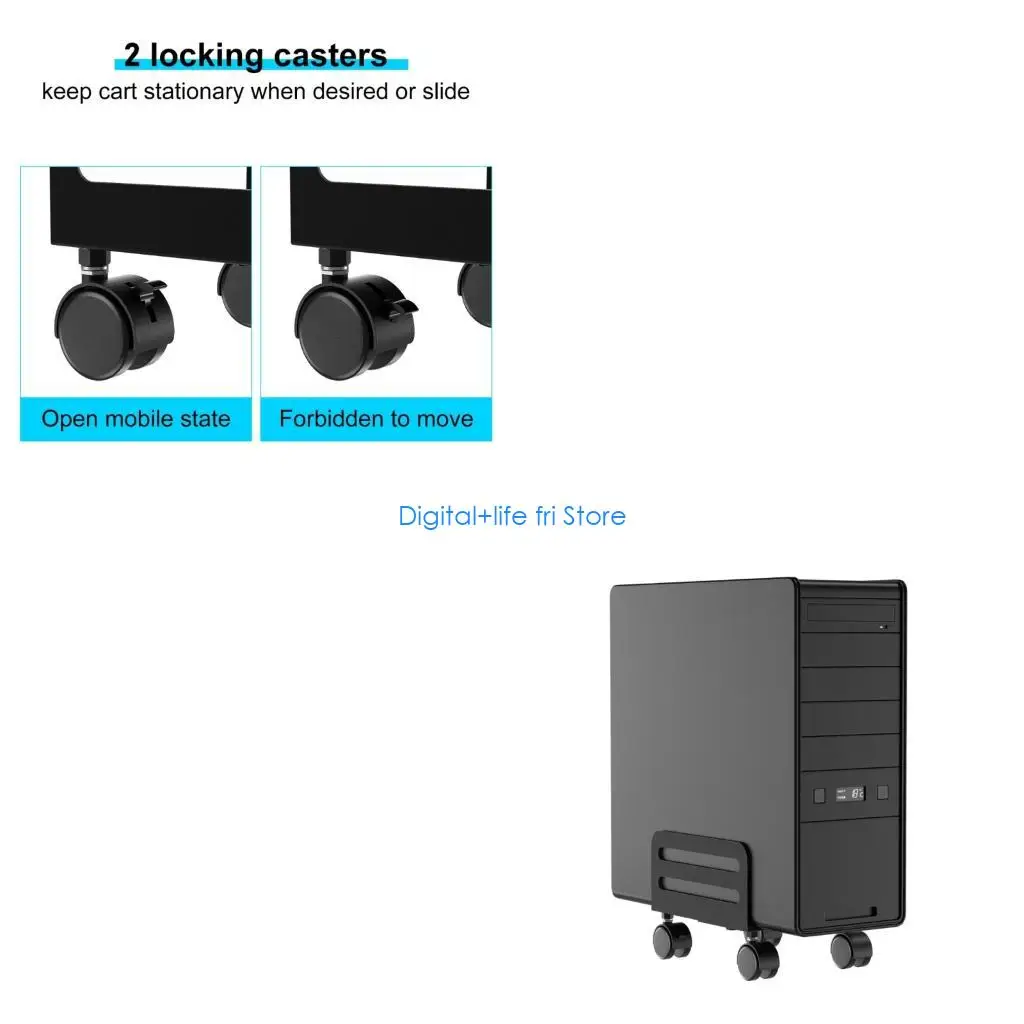 E06D Adjustable Under Desk Computer Tower Stand Heavy Duty Steel Rolling Cart With Lockable Casters Wheel