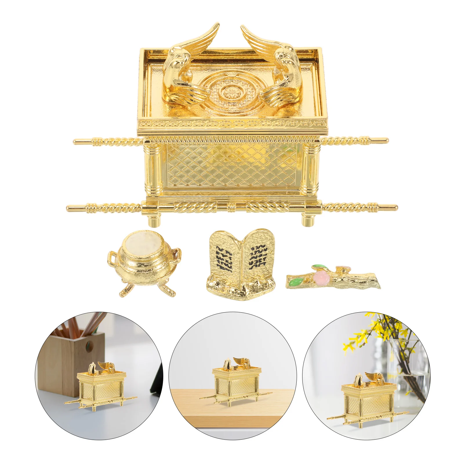 

Exquisite Metal Ark Religious Statue Gold Plated Stand Artistic Home Decor Spiritual Blessing Symbol Jewish Faith Decoration